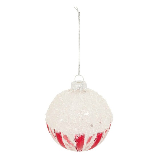 Boule verre glaçage d.8cm rouge et blanc