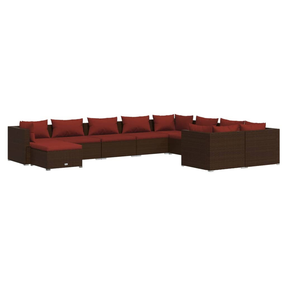 Salon de jardin 10 pcs avec coussins résine tressée marron