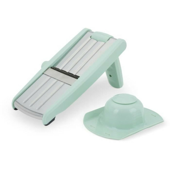Mandoline 3 en 1 - - men429 - acier inoxydable - 3 a 9 mm - poignée amovible - poussoir avec piques - pieds antidérapant