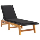 Transat chaise longue bain de soleil lit de jardin terrasse meuble d'extérieur avec coussin résine tressée/bois massif d'acac