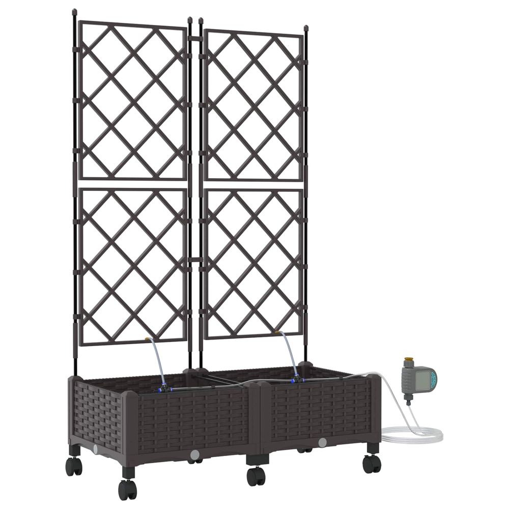 Porte-plante de jardin avec irrigation et roues 2 pc marron pp