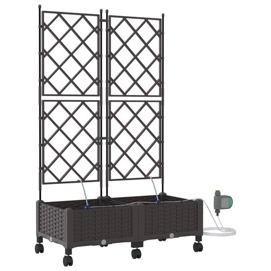 Porte-plante de jardin avec irrigation et roues 2 pc marron pp