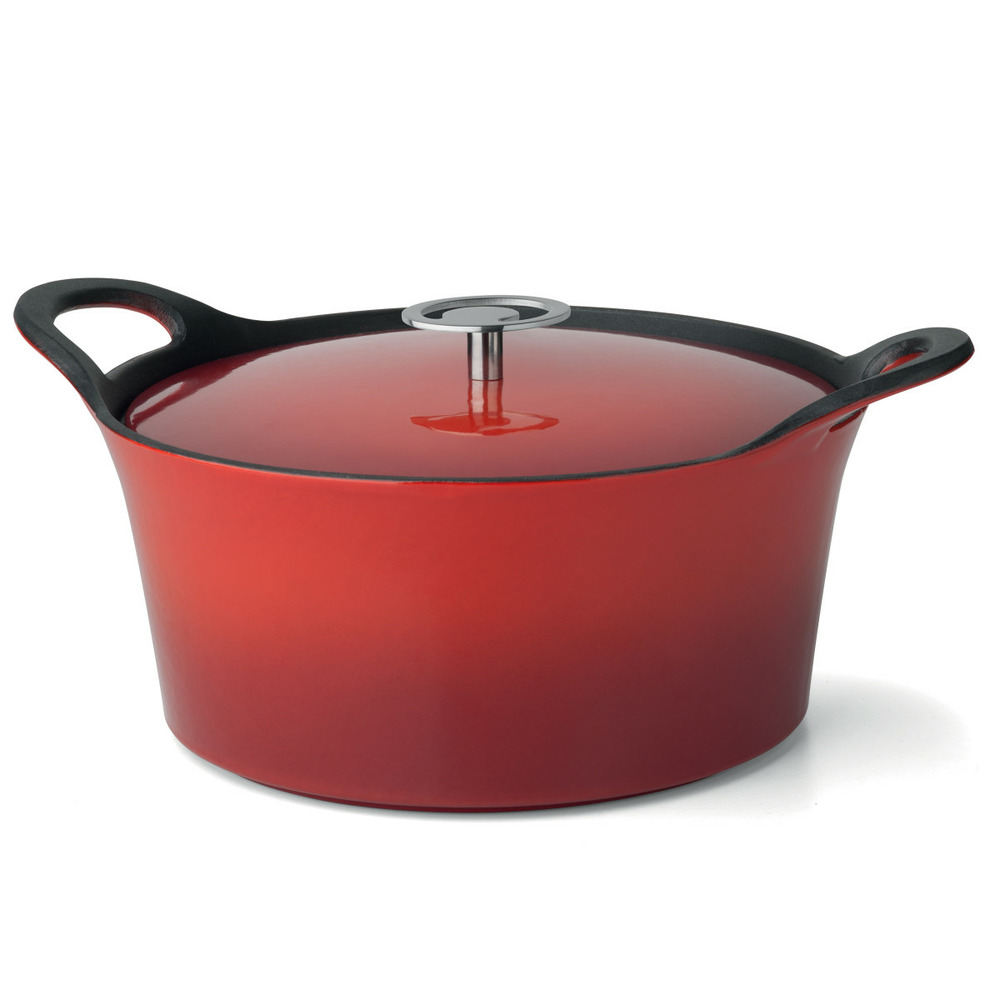 Volcan - cocotte ronde 24cm fonte de fer émaillée rouge avec couvercle