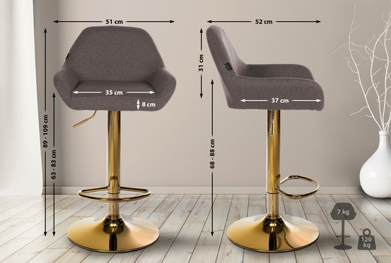 Tabouret de bar braga tissu doré