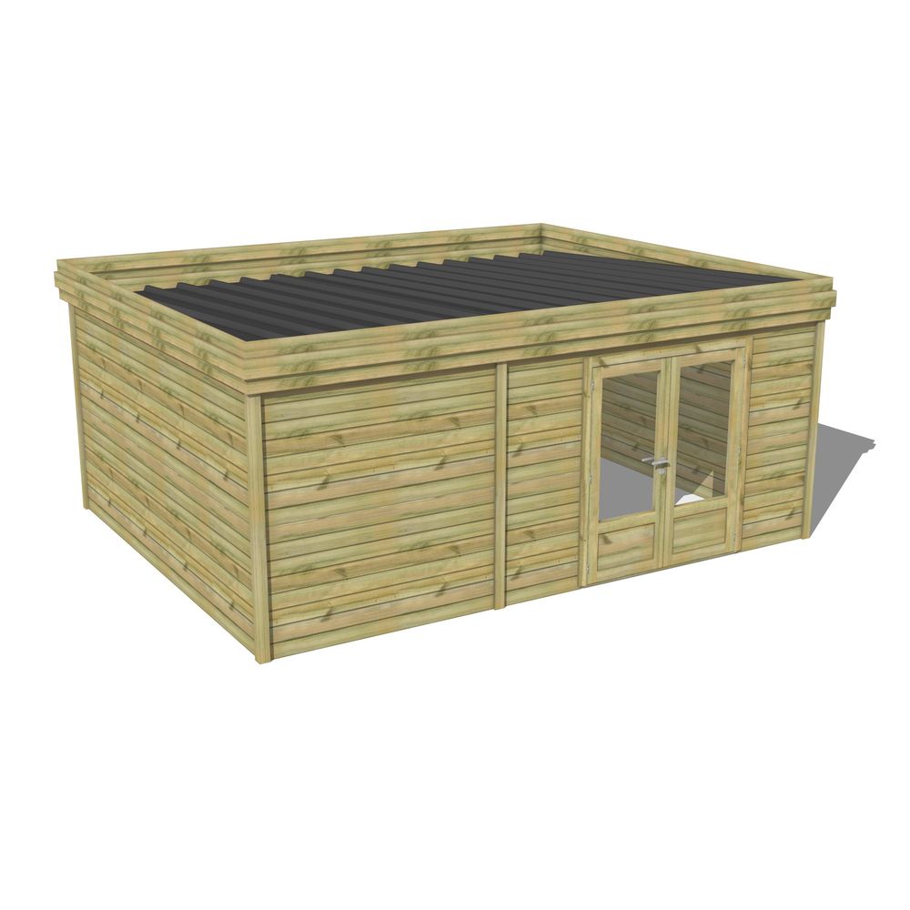 Abri de jardin bois pin traité autoclave 27mm - 5,495x4,34m / 24m2 - bac acier - abri français