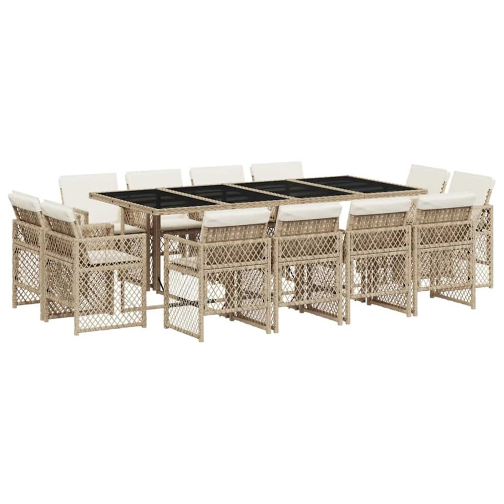 Ensemble à manger de jardin et coussins 13 pcs beige