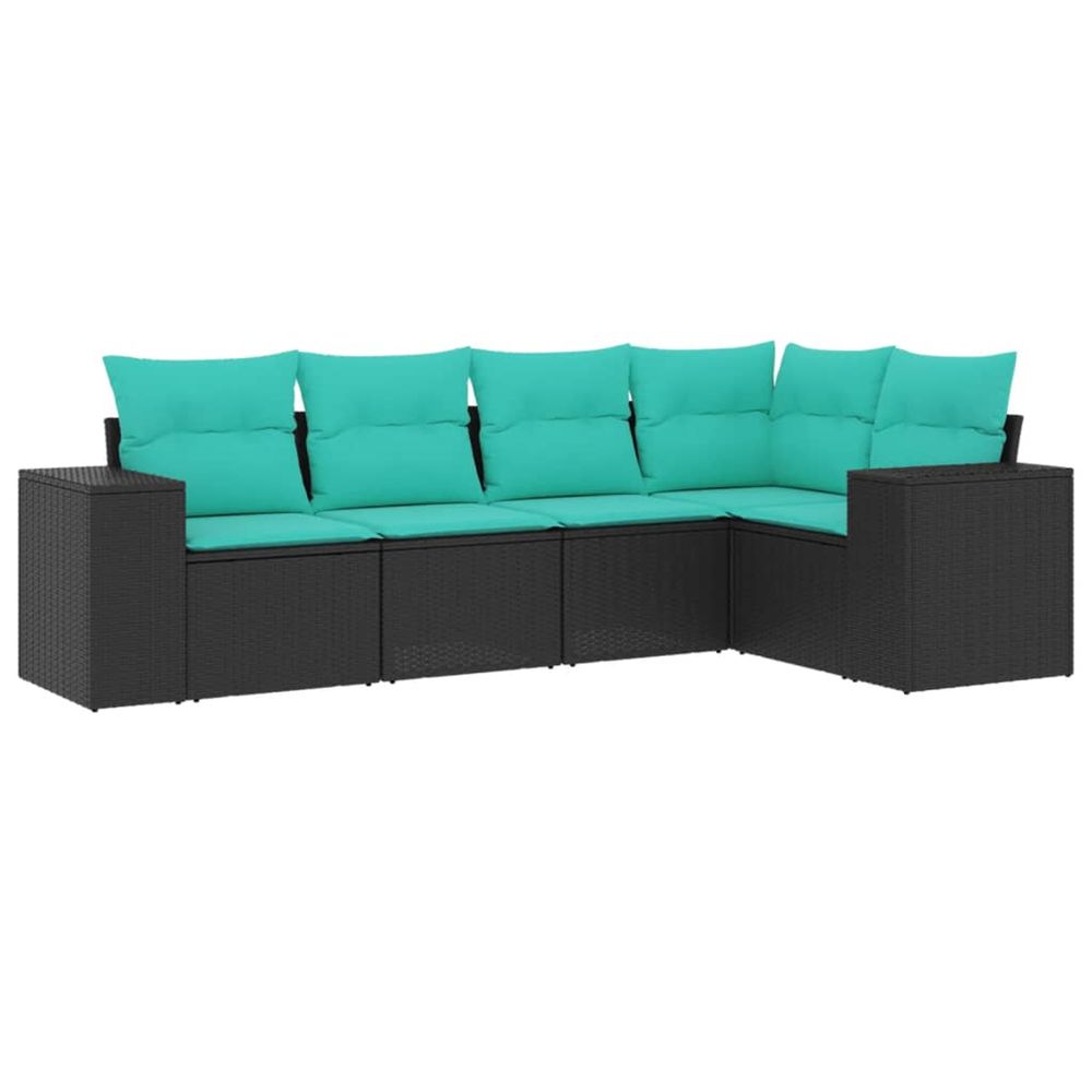 Salon de jardin 5 pcs avec coussins noir résine tressée