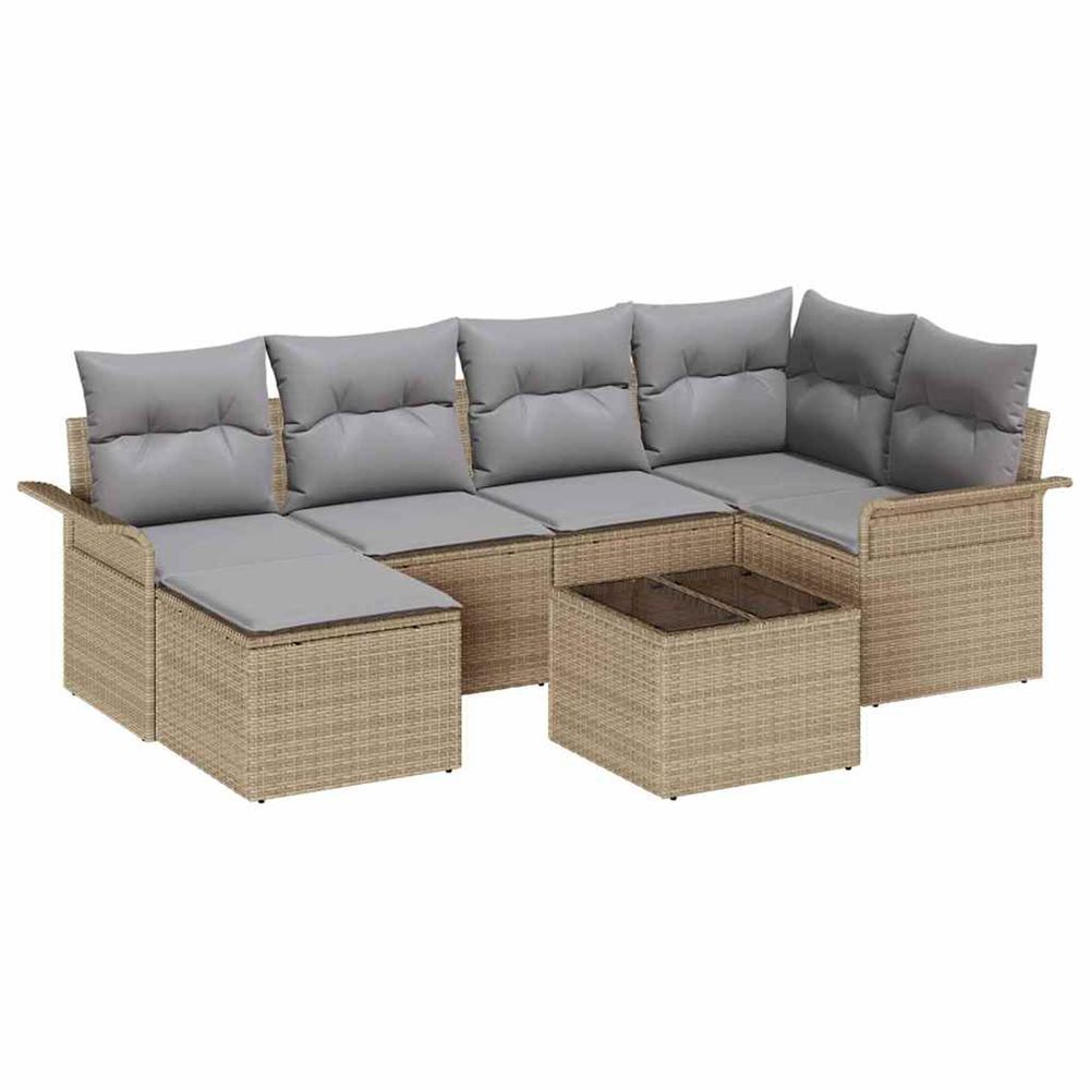 Ensemble de canapé de jardin 7 pc beige polyrotin