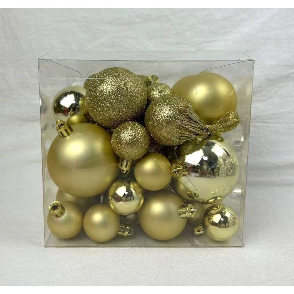 Kit de 35 boules de noël en plastique petit modèle or