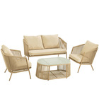 Lot de 4 pièces eli sofas + table + coussins metal/corde beige