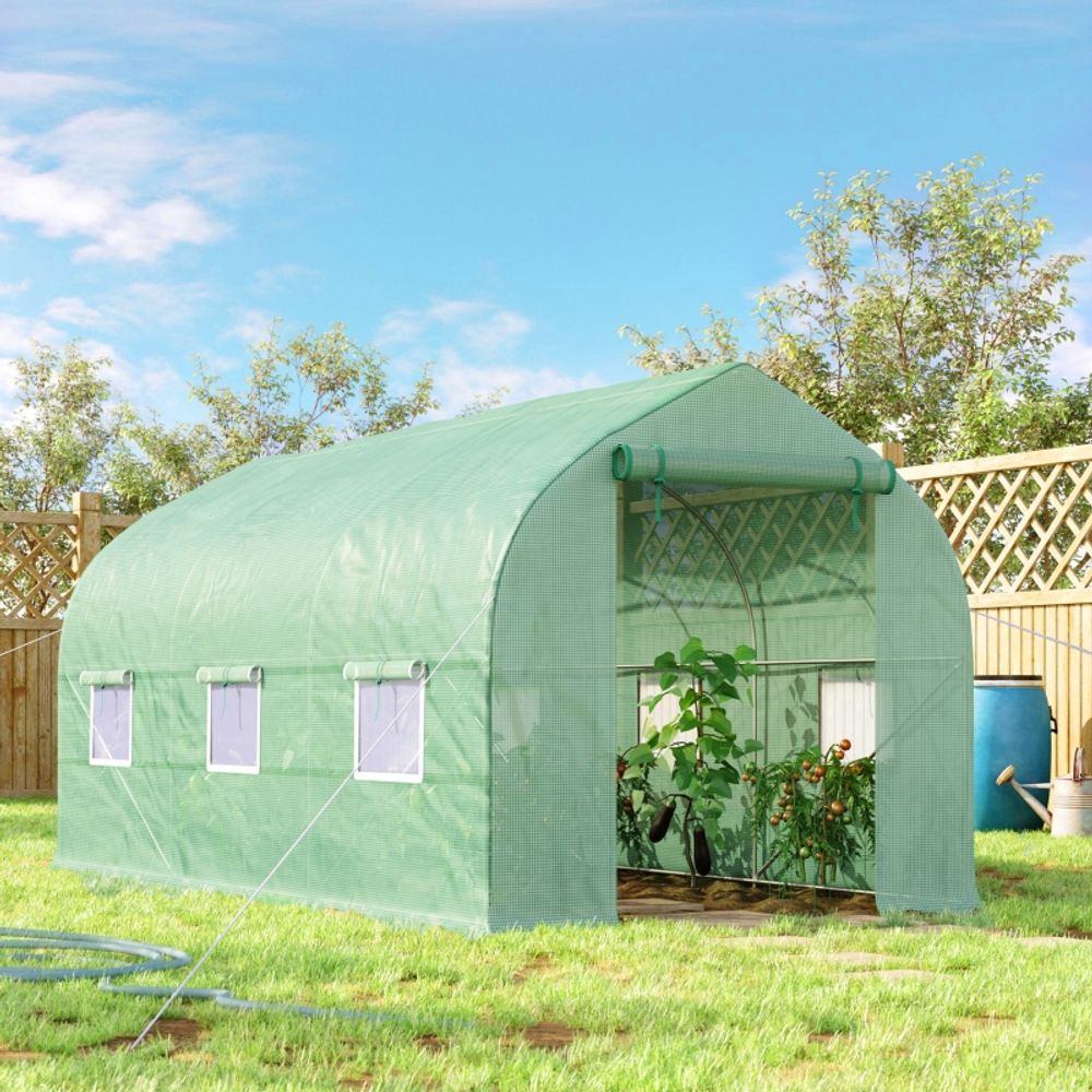 Serre de jardin tunnel métal et pe 400 x 200 x 200 cm verte pour potager ventilation - comfortxl outdoor living