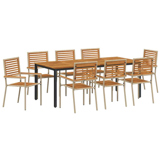 Ensemble de salle à manger pour jardin 9 pcs beige polyrotin