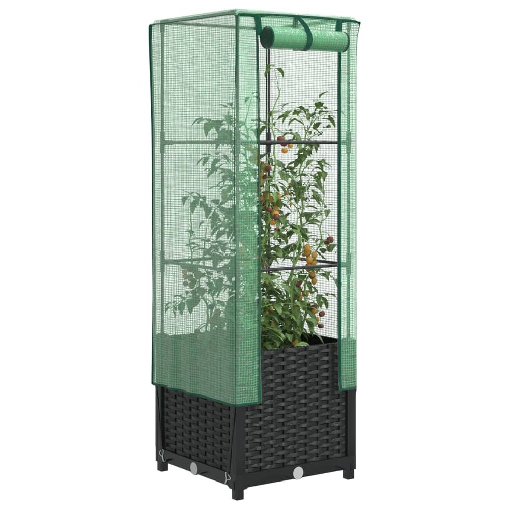 Petit potager surélevé avec couverture de forçage structure solide aspect rotin déco terrasse noir 40 cm