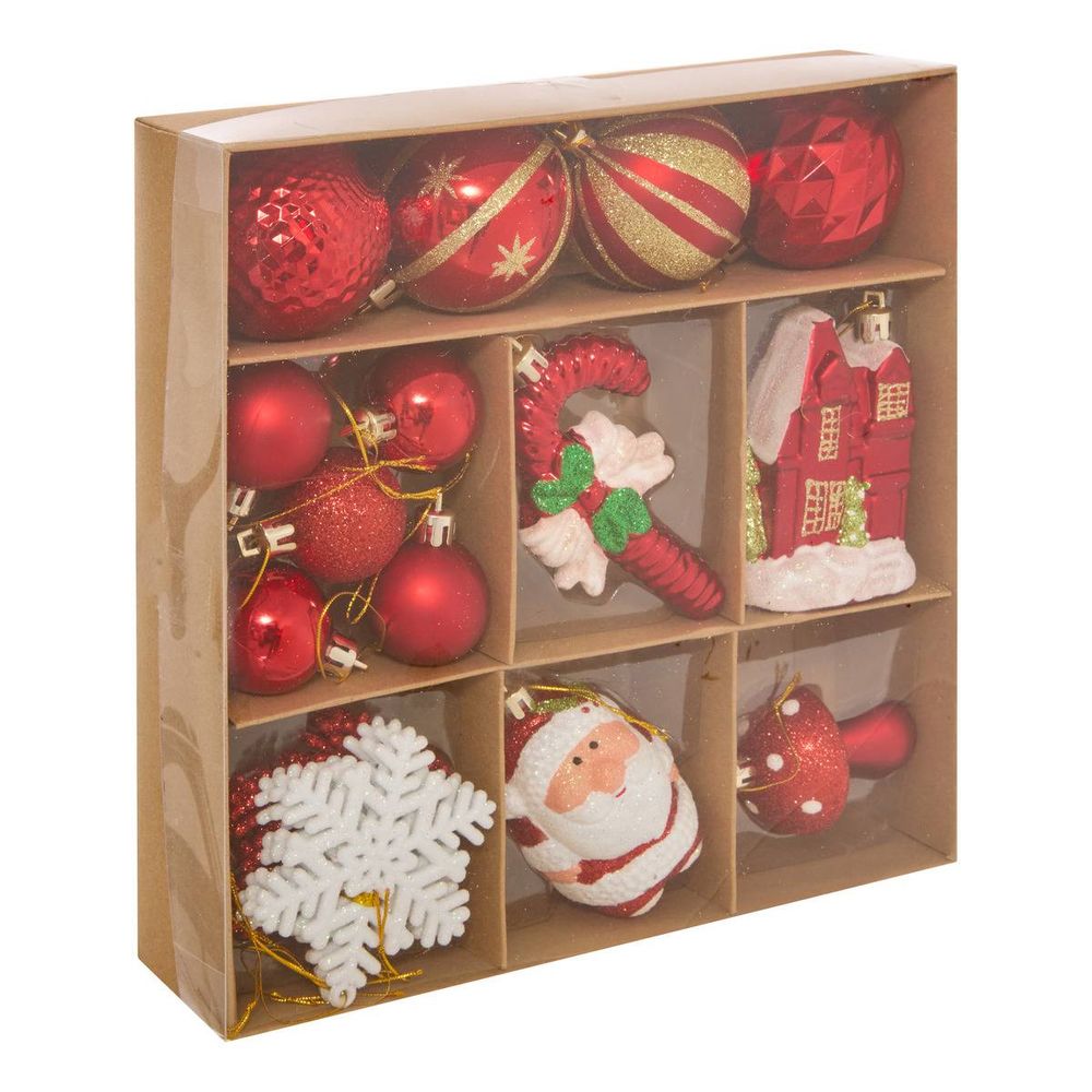 Lot de 20 décorations de sapin esprit noël traditionnel rouge et blanc