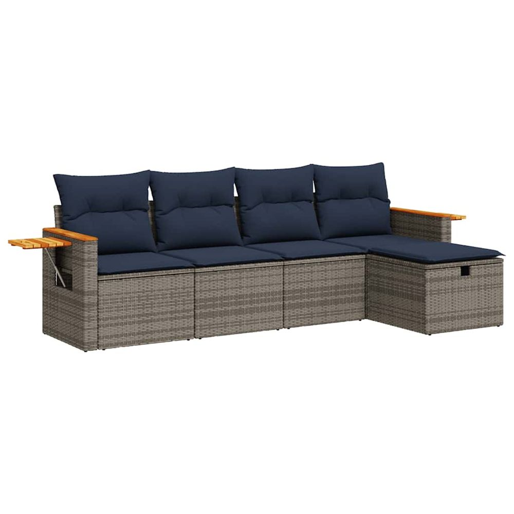 Salon de jardin 5 pcs avec coussins gris résine tressée