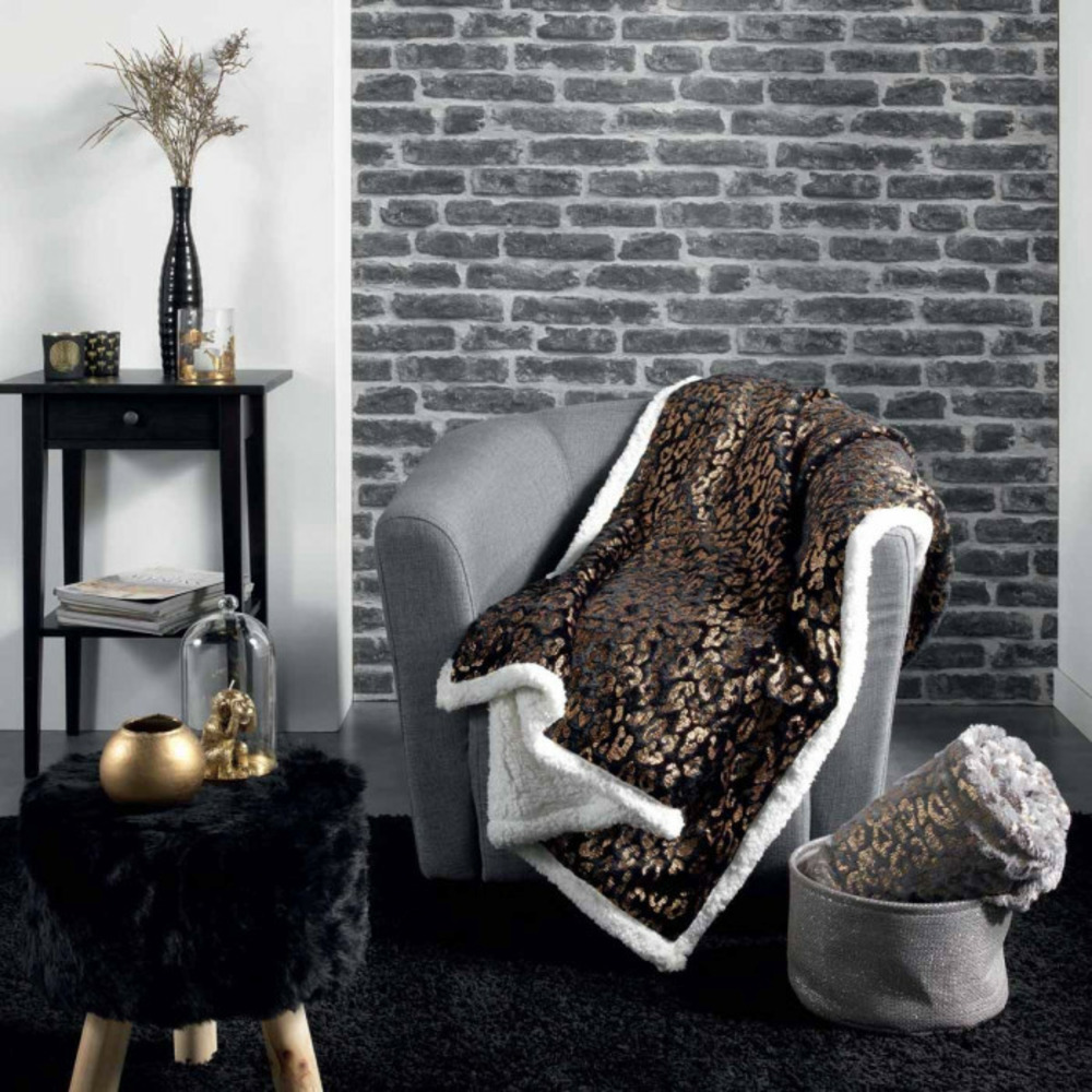 Plaid imitation fourrure safari 125x150cm gris