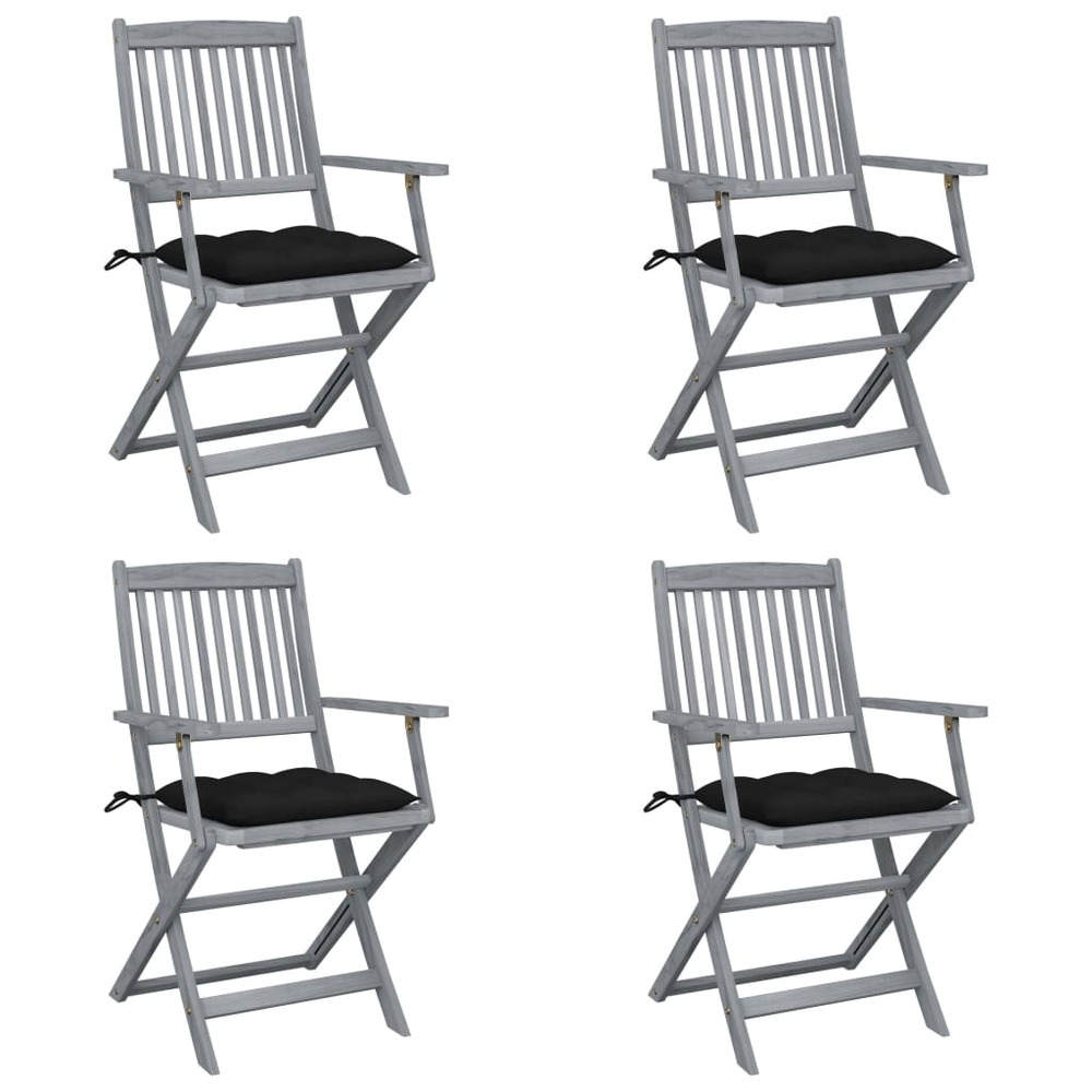 Chaises pliables d'extérieur lot de 4 et coussins bois d'acacia