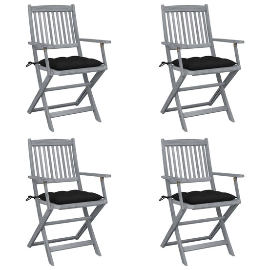 Chaises pliables d'extérieur lot de 4 et coussins bois d'acacia
