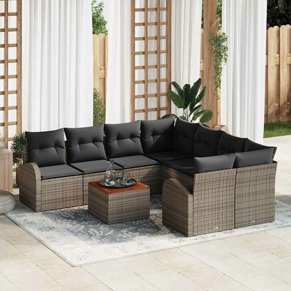 Ensemble de canapé de jardin avec coussin 9 pcs gris polyrotin
