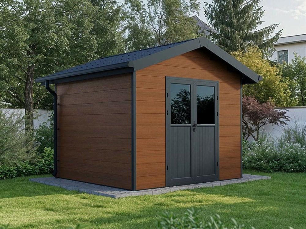 Abri de jardin composite isora - 9m2 brun - cabane atelier / abri velo