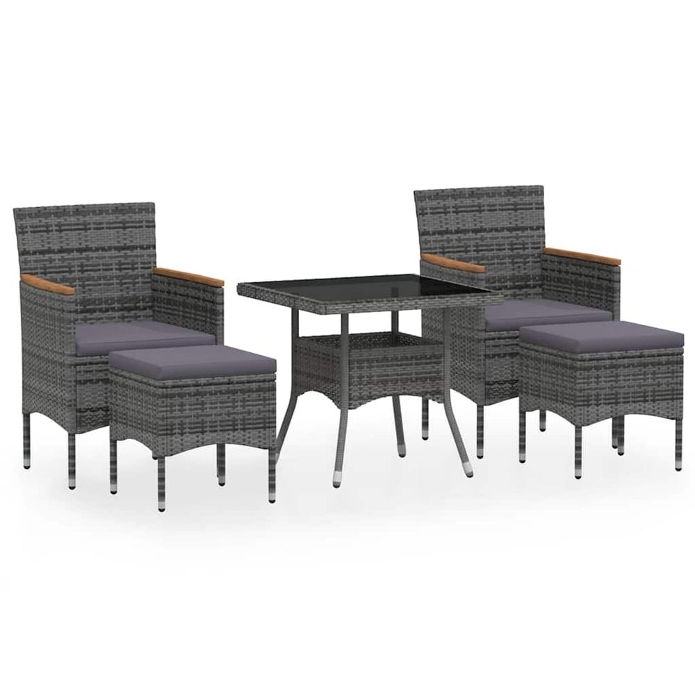 Ensemble à manger jardin 5 pcs résine tressée verre trempé gris
