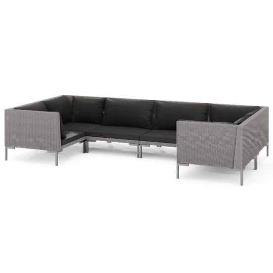 Salon de jardin 6 pcs avec coussins résine tressée gris foncé