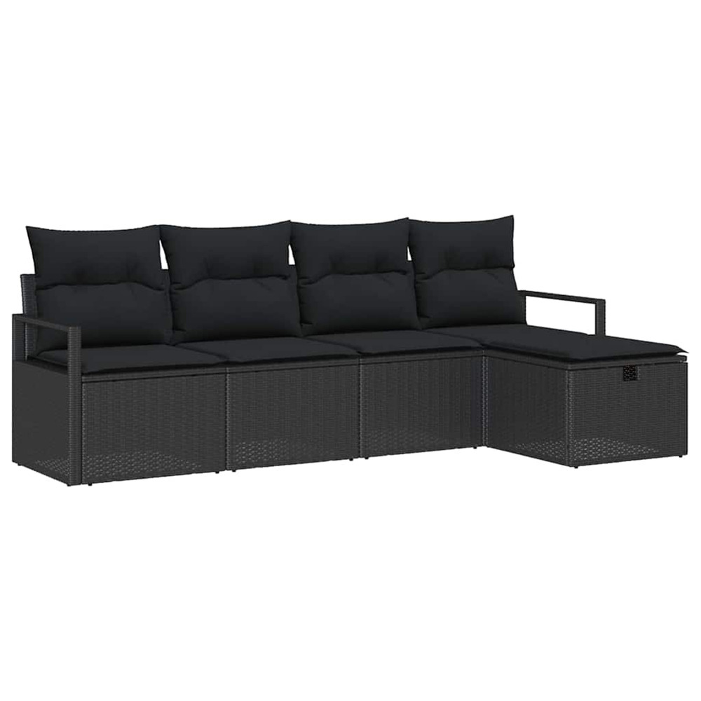 Ensemble de canapé de jardin avec coussin 5 pcs noir poly rotin