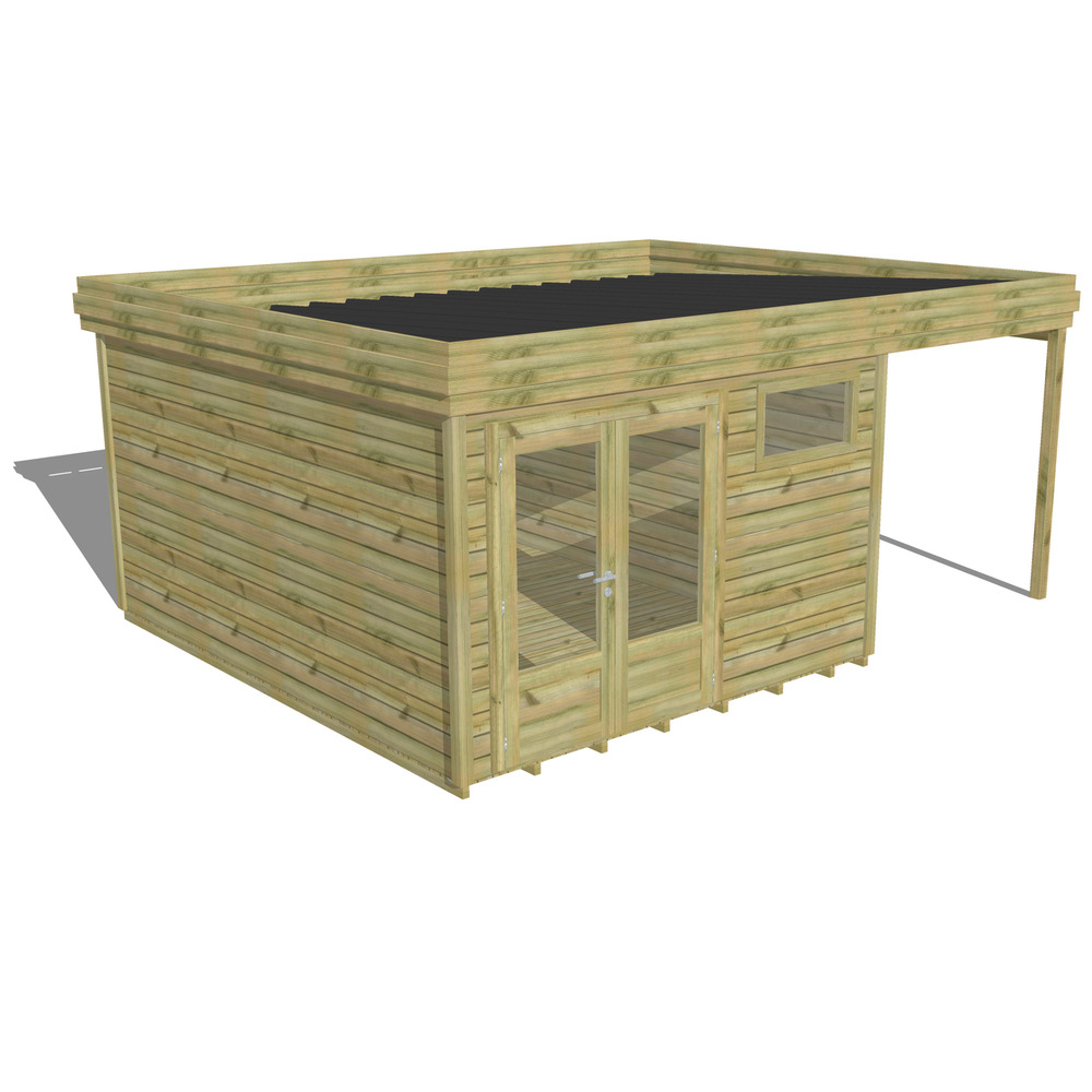 Abri de jardin bois pin traité autoclave 27mm - 5,44x4,34m / 24m2 - bac acier - plancher bois