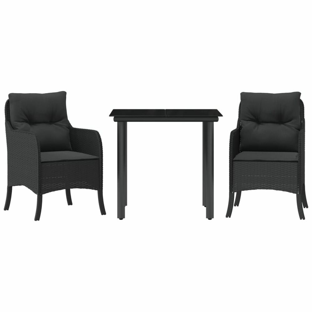 Ensemble à manger de jardin avec coussins 3 pcs noir