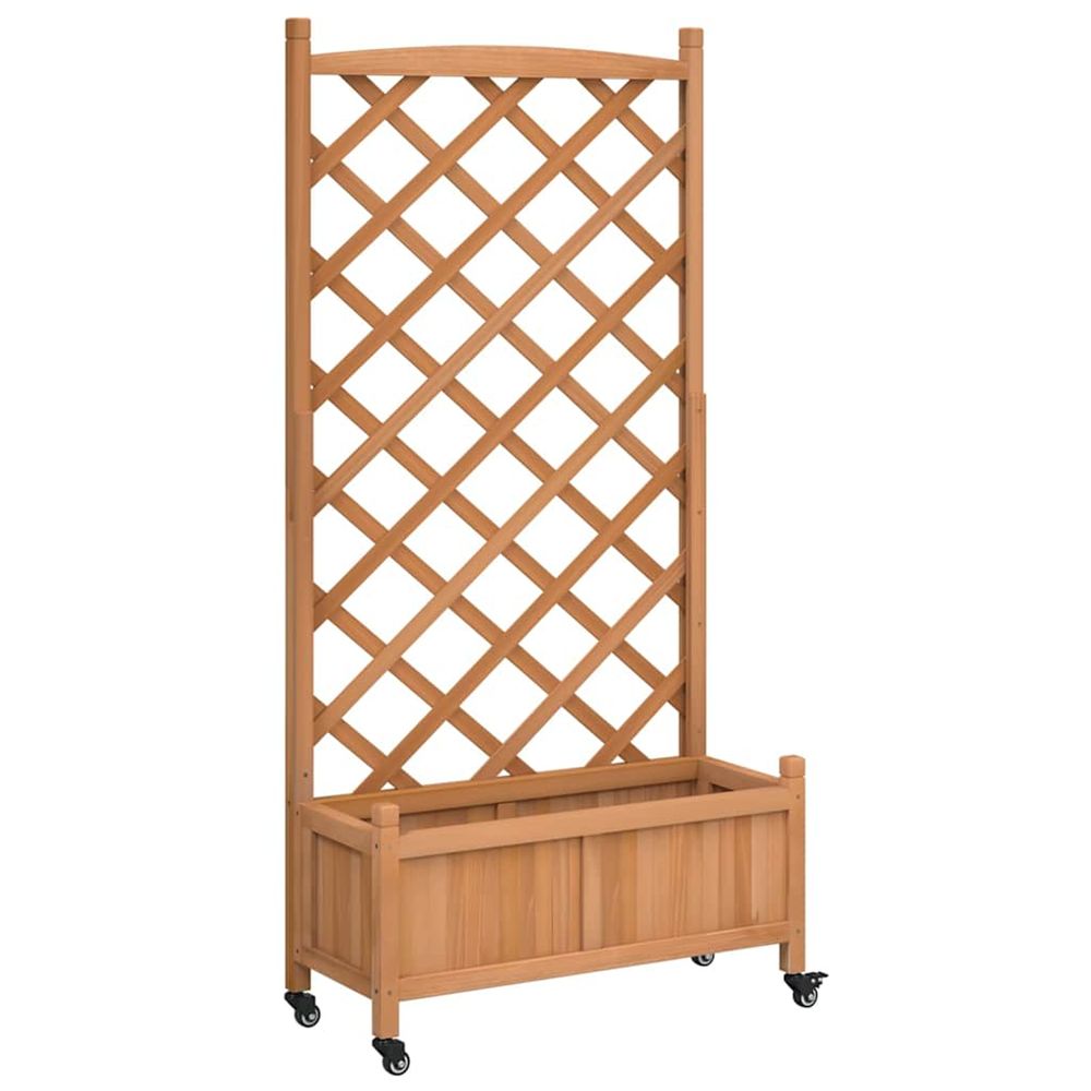 Jardinière d'extérieur avec treillis et roues marron bois massif de sapin
