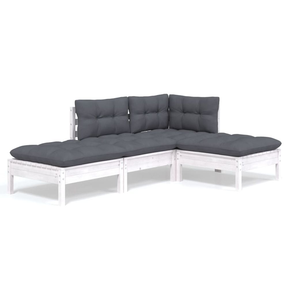 Salon de jardin 4 pcs avec coussins bois de pin massif