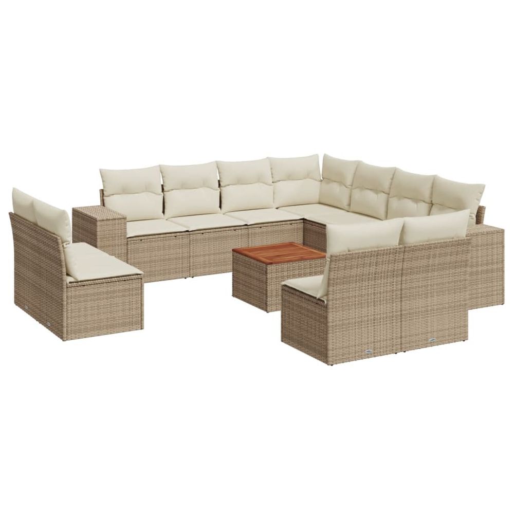 Salon de jardin avec coussins 12 pcs beige résine tressée