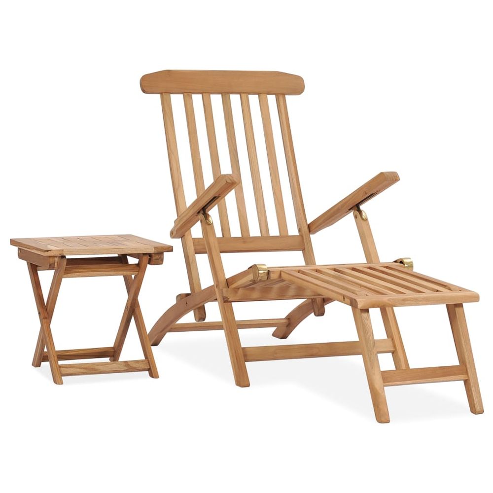 Chaise longue de jardin avec repose-pied et table bois de teck bain de soleil