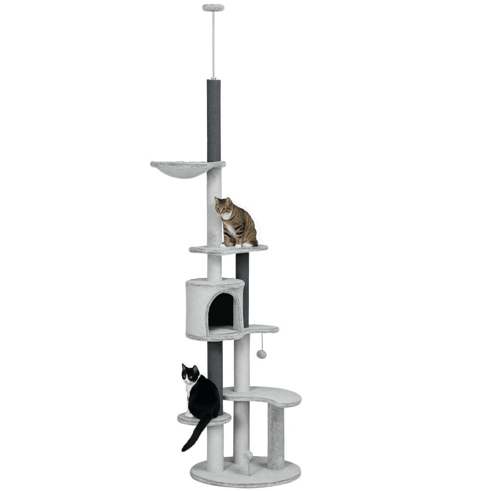 Arbre à chat sol plafond velours chats jeu repos 60x60x255cm gris