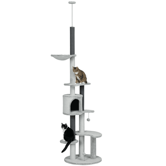 Arbre à chat sol plafond velours chats jeu repos 60x60x255cm gris