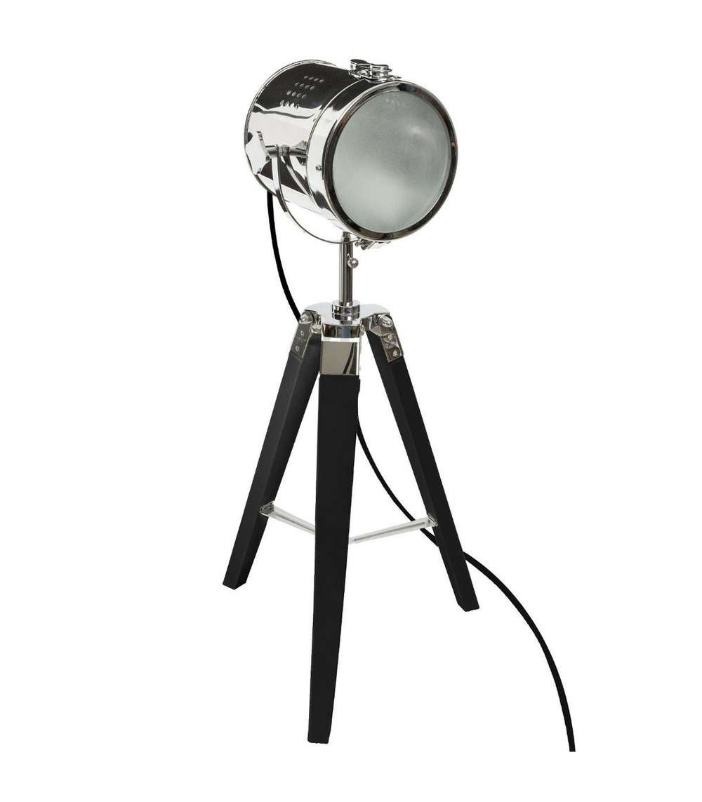 Lampe projecteur en métal et pied en bois brossé noir h 68 cm
