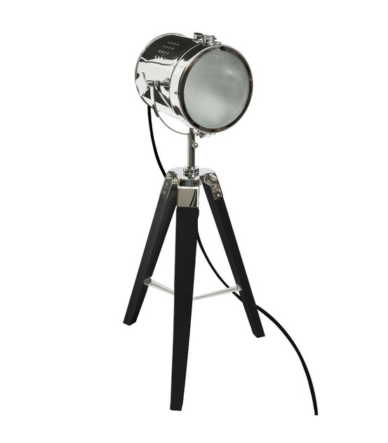 Lampe projecteur en métal et pied en bois brossé noir h 68 cm