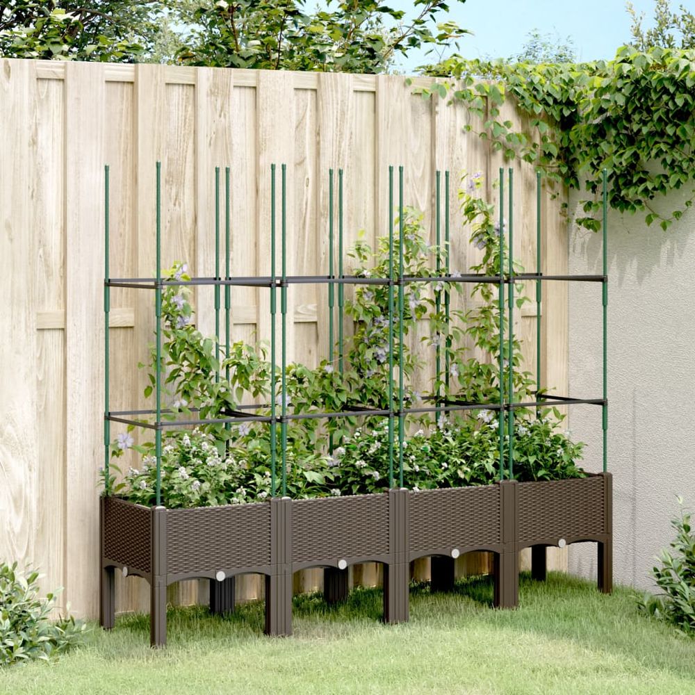 Jardinière surélevée avec treillis pp plantes grimpantes marron 160cm