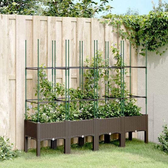 Jardinière surélevée avec treillis pp plantes grimpantes marron 160cm