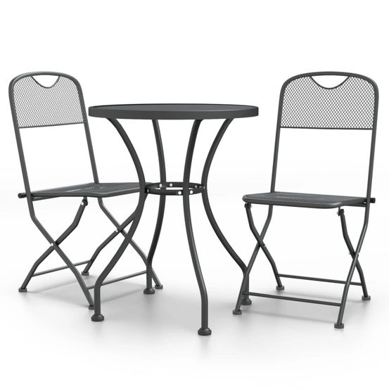 Ensemble à manger de jardin 3 pcs maille métal anthracite