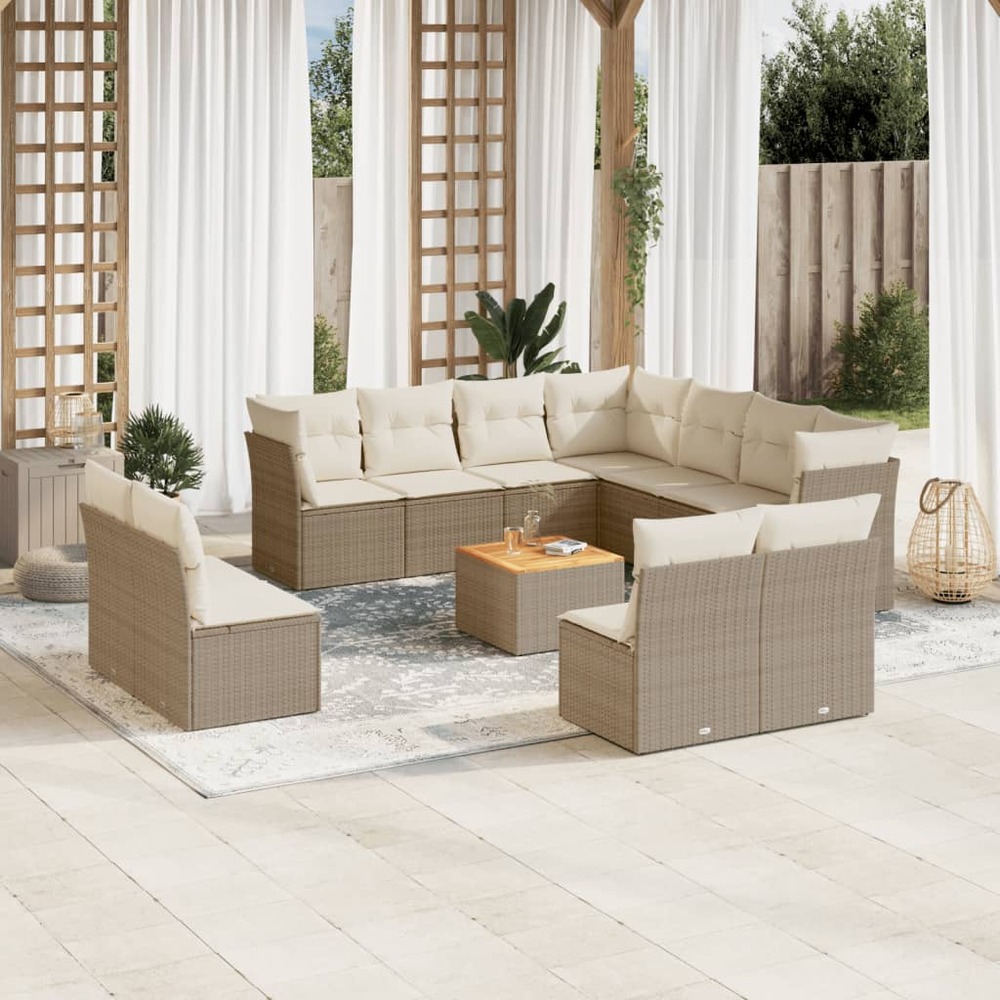 Salon de jardin avec coussins 12 pcs beige résine tressée