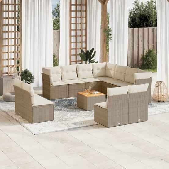 Salon de jardin avec coussins 12 pcs beige résine tressée