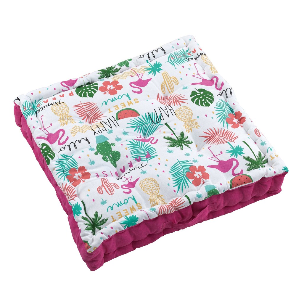 Coussin de sol en coton matelassé flamant rose 60cm