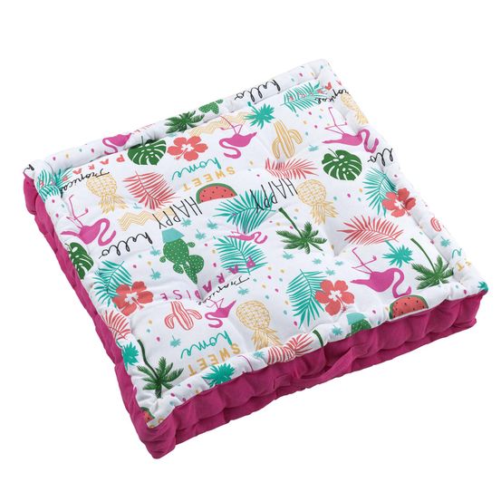 Coussin de sol en coton matelassé flamant rose 60cm