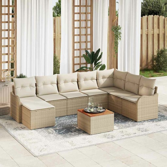 Ensemble de canapé de jardin avec coussin 9 pcs beige polyrotin