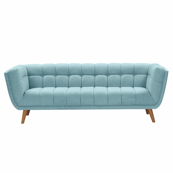 Carmen-canapé 3 places capitonné en tissu bleu clair