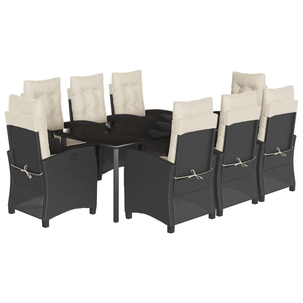 Ensemble à manger de jardin 9pcs coussins noir résine tressée