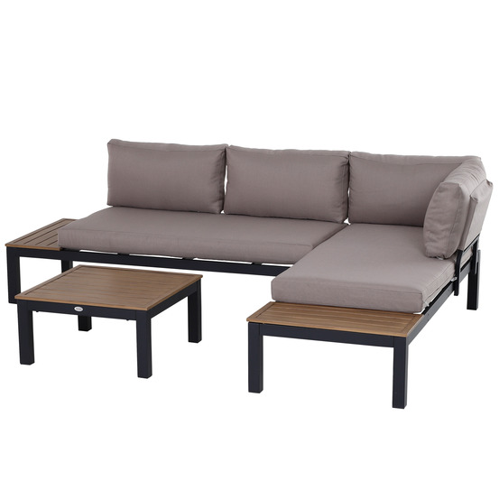 Ensemble jardin 3 pièces : canapé, coussins, table, aluminium 164x74x69cm