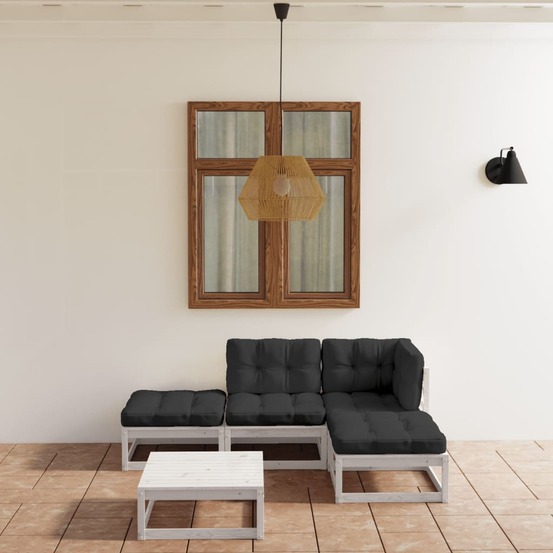 Salon de jardin 5 pcs avec coussins bois de pin massif