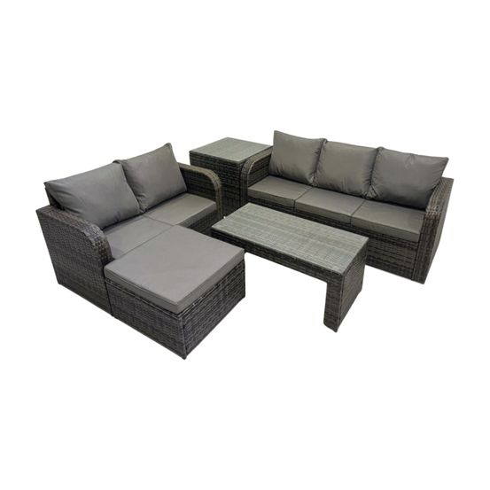 Ensembles de salon de jardin avec table basse rectangulaire table d'appoint grand tabouret gris foncé mixte